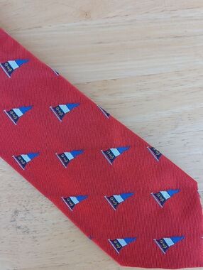Polo by Ralph Lauren Reddish Orange Tie with Blue & White Flag Motifs